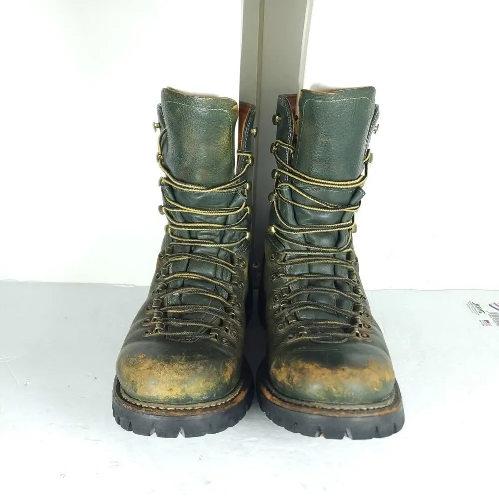 Herman Survivors Men's Vtg 60's US9/ 4N Green Leather Insulated Logger Boots